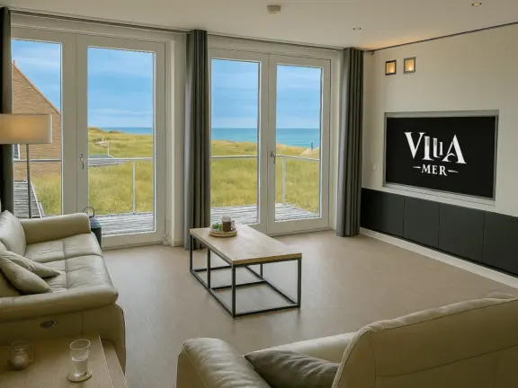 Badhuis cadzand appartement 2 F105 woonkamer zeezicht met AI bewerking